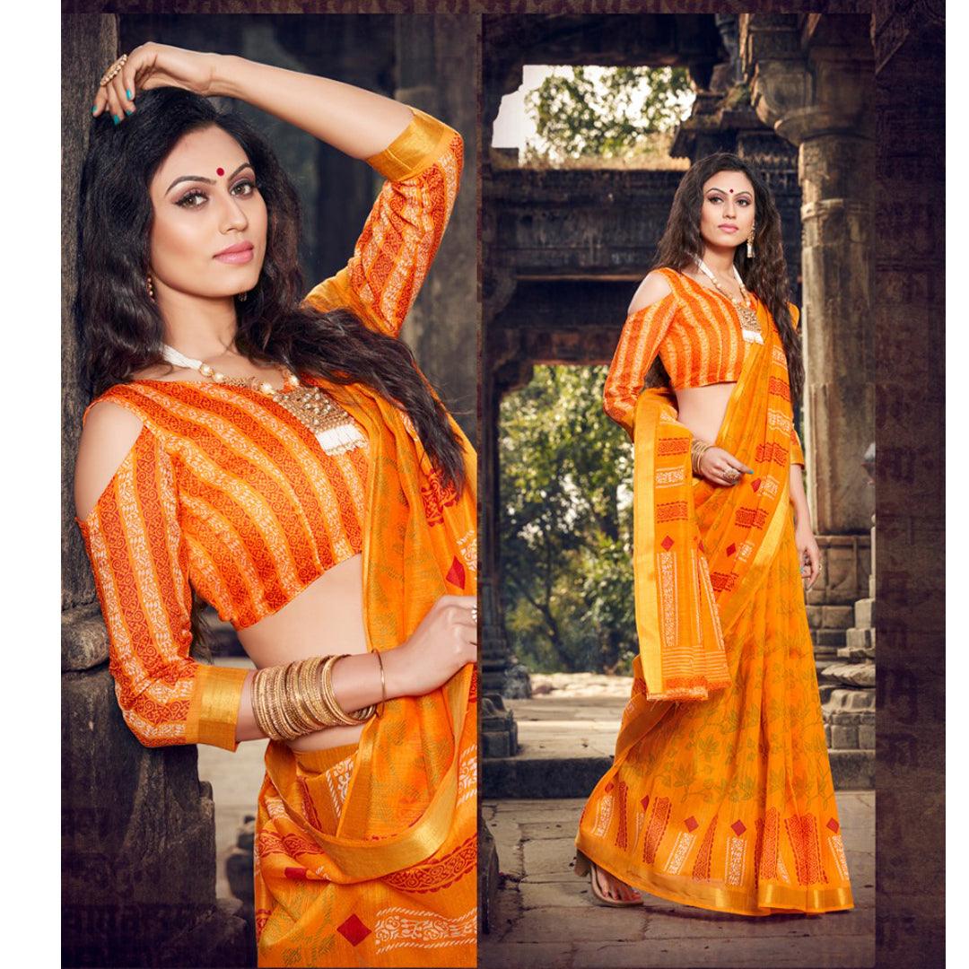 Hypnotic Orange Colored Partywear Pure linen Saree - Ibis Fab