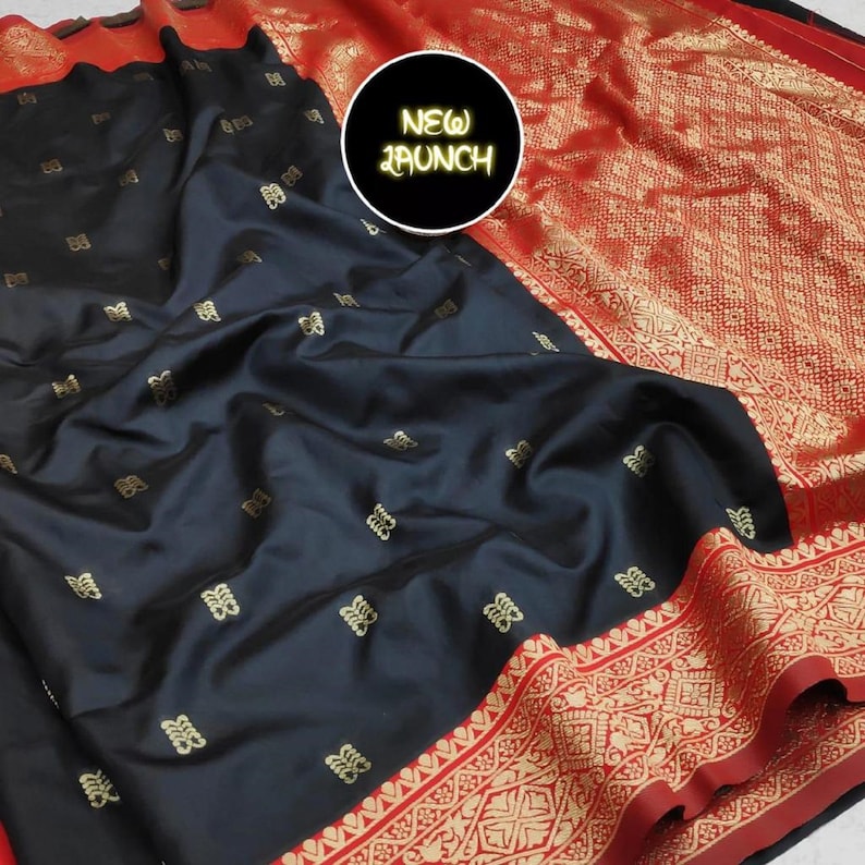 Pure Lichi Silk Saree Haevy Weaving Black Colour, Party Wear