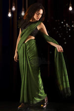 Imposing Green And Black Colored Festive Wear Printed Pure Linen Saree - Ibis Fab