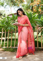 Imposing Rose Gold Pure Colored Festive Wear Linen Designer Saree - Ibis Fab