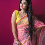 Impressive Baby Pink Colored Festive Printed Pure Linen Saree - Ibis Fab