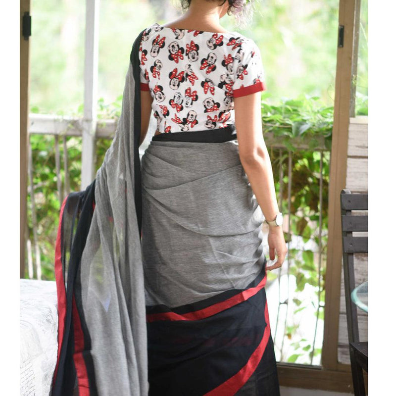 Impressive Black And Grey Colored Festive Wear Pure Linen Designer Saree - Ibis Fab
