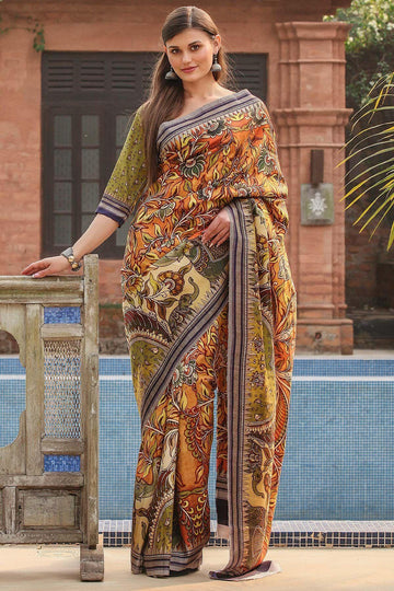 Impressive Multi Linen Designer Printed Saree