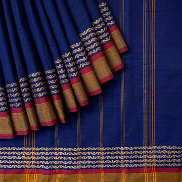 Impressive Night Blue Colored  Festive Printed  Pure Linen Saree