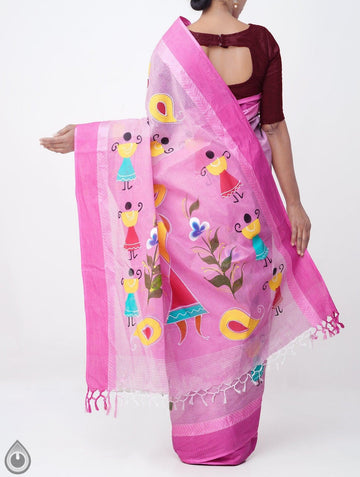Impressive Pink Colored Festive Wear Linen Designer Saree