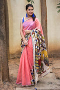 Impressive Pink colored Linen Designer Printed Saree