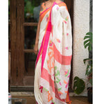 Impressive White And Orange Colored Festive Wear Pure Linen Designer Saree - Ibis Fab