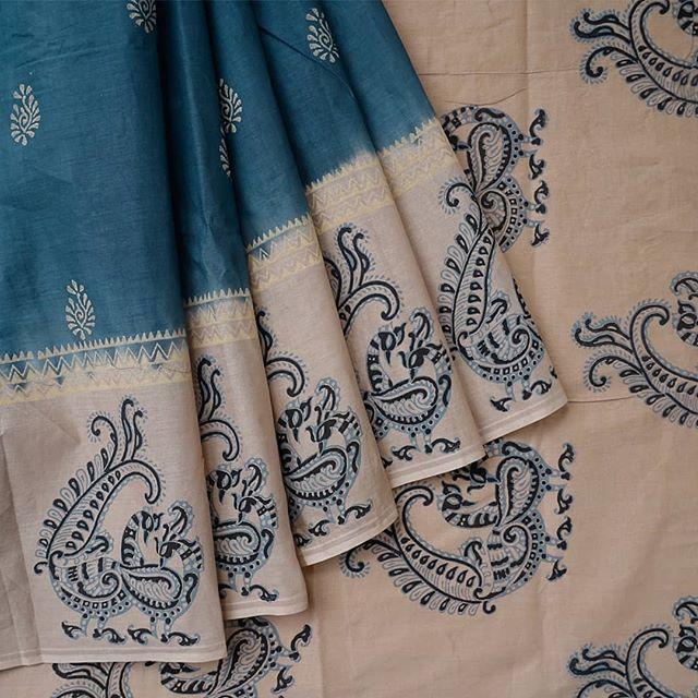 Innovative Cream & Blue Colored Festive Printed Pure Linen Saree - Ibis Fab