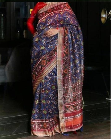 Intricate Multicolored Designer Printed Pure Linen Designer Saree