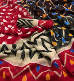 Intricate Pure Linen Red And Black Colored Casual Printed Saree - Ibis Fab