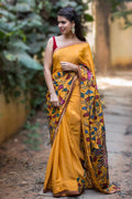 Jasan Yellow colored Linen Designer Saree