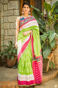 Lemonda Green  colored Linen Designer Printed Saree