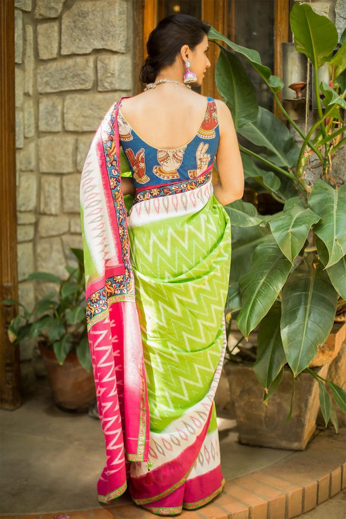 Lemonda Green  colored Linen Designer Printed Saree
