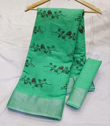 Linen Cotton Print Saree with Blouse Piece