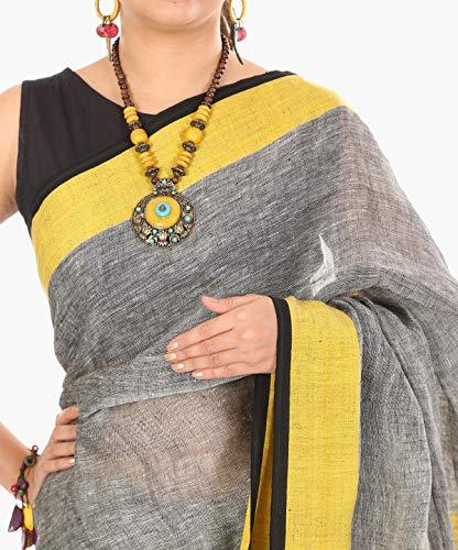 Linen cotton saree in grey designer wear - Ibis Fab