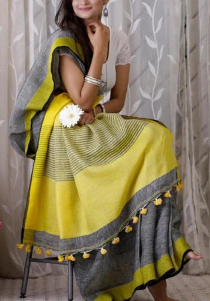 Linen cotton saree in grey designer wear
