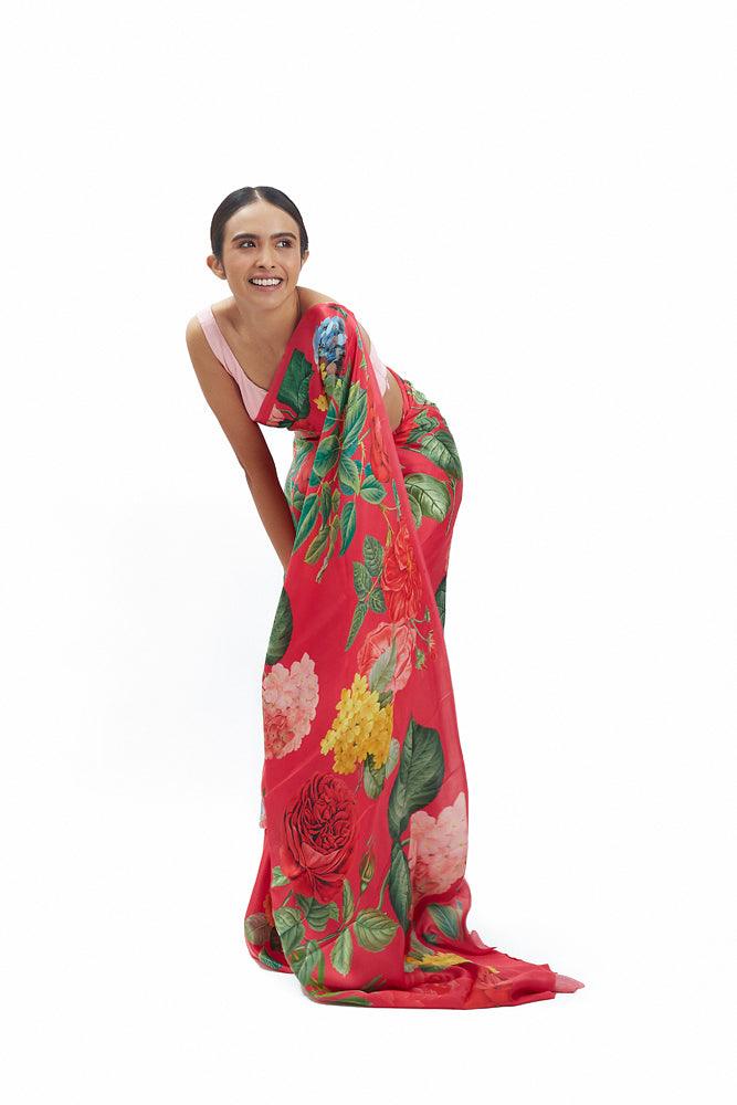 Linen saree beautiful red designer wear