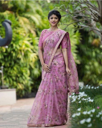 Linen Saree Light Pink Color Party wear