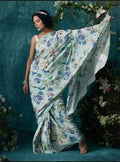 Linen Saree Mint Color Party wear