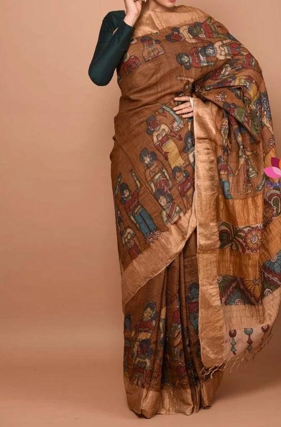 Lovely Green And Brown Colored Festive Wear Linen Saree - Ibis Fab