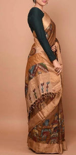 Lovely Green And Brown Colored Festive Wear Linen Saree - Ibis Fab