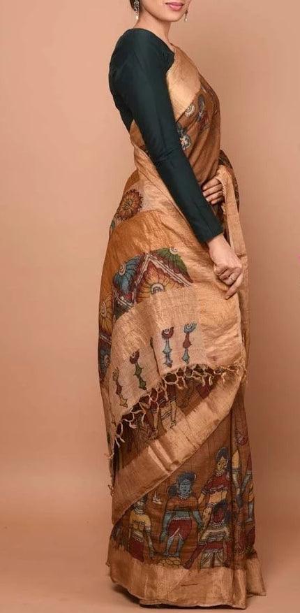 Lovely Green And Brown Colored Festive Wear Linen Saree - Ibis Fab