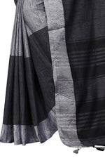 Lovely Latest Designer Black And Dark Grey Colored Pure Linen Saree - Ibis Fab
