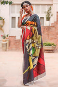 Lovely Multi colored Linen Designer Printed Saree