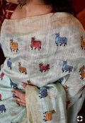 Lovely off White Colored  Festive Wear Printed  Pure Linen Saree