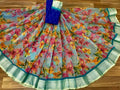 Lovely Pure Linen Sky Blue Colored Casual Printed Saree