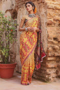 Lovely Yellow colored Linen Designer Printed Saree