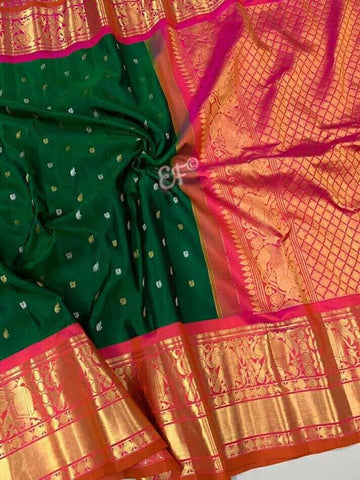 pure soft silk classy green and Red colored wedding wear saree