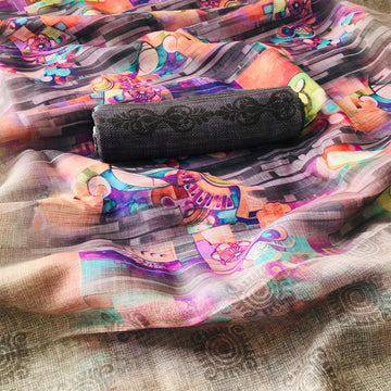 Magnetic brown Colored Casual Wear Pure Linen Saree