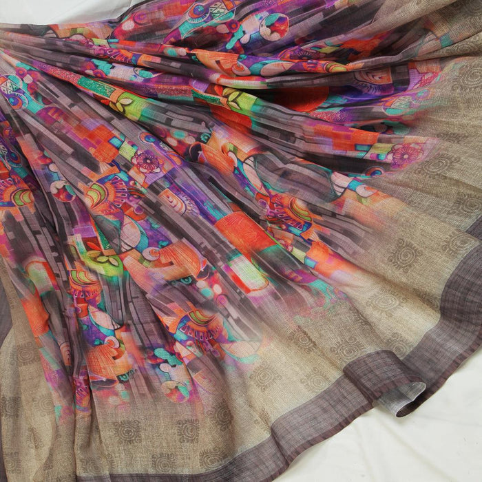 Magnetic brown Colored Casual Wear Pure Linen Saree