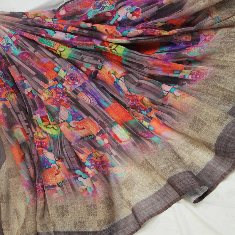 Magnetic brown Colored Casual Wear Pure Linen Saree - Ibis Fab