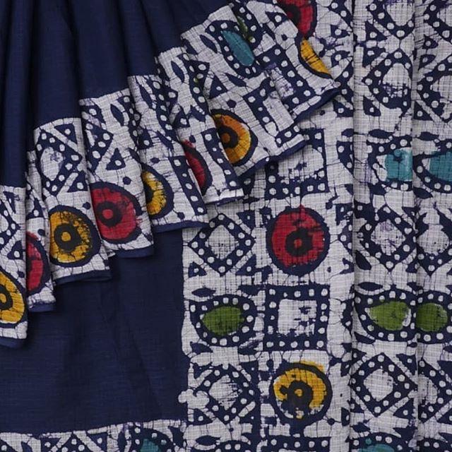 Magnetic dark Blue Colored Party Wear Pure Linen Printed Saree - Ibis Fab