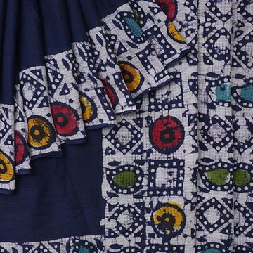 Magnetic dark Blue Colored Party Wear Pure Linen Printed Saree - Ibis Fab