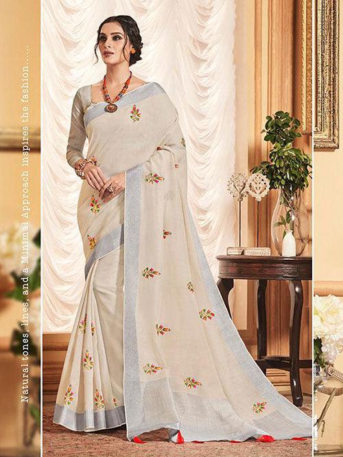Magnetic Grey Colored Festive Wear Printed Pure Linen Saree - Ibis Fab