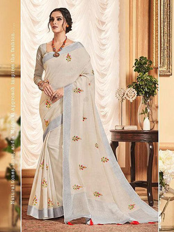 Magnetic Grey Colored  Festive Wear Printed  Pure Linen Saree