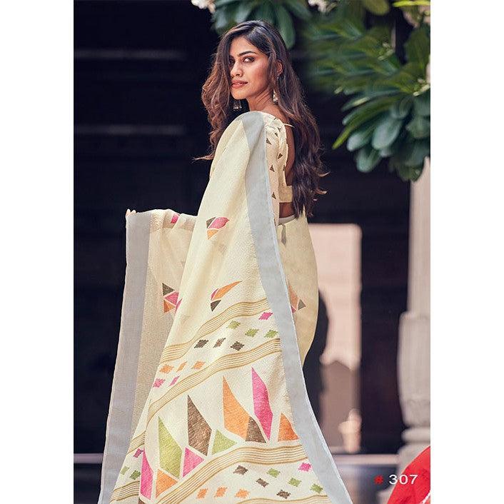 Magnetic Light Yellow Colored Festive Wear Pure Linen Designer Saree - Ibis Fab