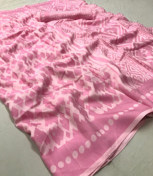 Magnetic Pink Colored Partywear Printed Pure Linen saree - Ibis Fab