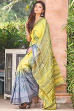 Magnetic Yellow Colored Festive Wear Printed Pure Linen Saree - Ibis Fab