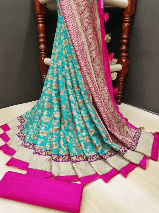 Majestic Pure Linen mint Colored Casual Printed Saree - Ibis Fab