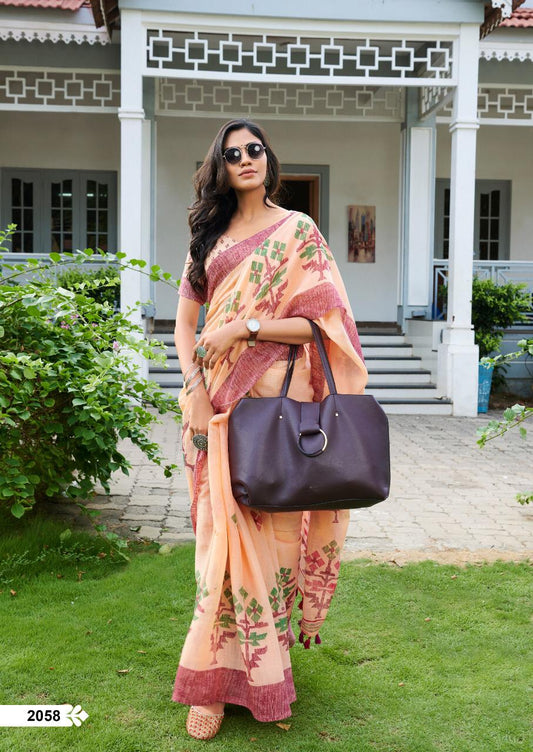 Majesty coral Pure Colored Festive Wear Linen Designer Saree - Ibis Fab