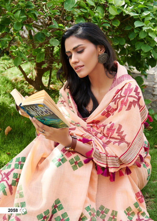 Majesty coral Pure Colored Festive Wear Linen Designer Saree - Ibis Fab
