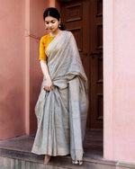 Majesty Light grey Colored Festive Wear Linen Saree - Ibis Fab
