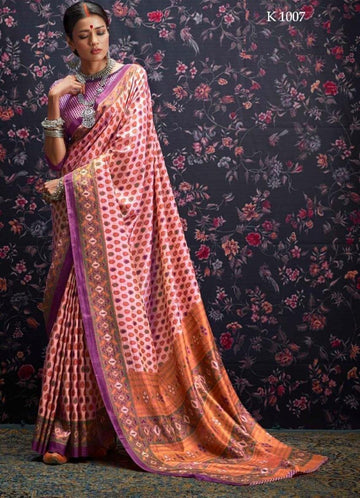 Majesty pink colored Designer Printed Pure Linen Designer Saree