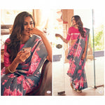Marvellous Grey Colour Printed Pure Linen Saree For Women - Ibis Fab