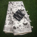 Marvellous  White Colored  Festive Printed  Pure Linen Saree