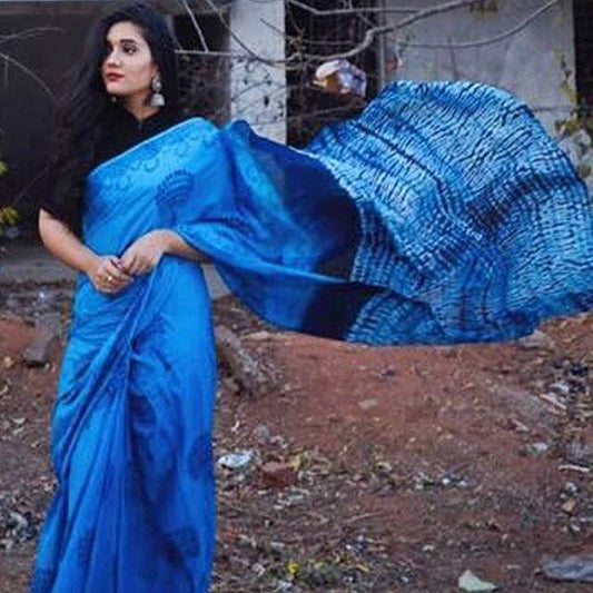 Marvelous Blue Colored Festive Printed Pure Linen Saree - Ibis Fab